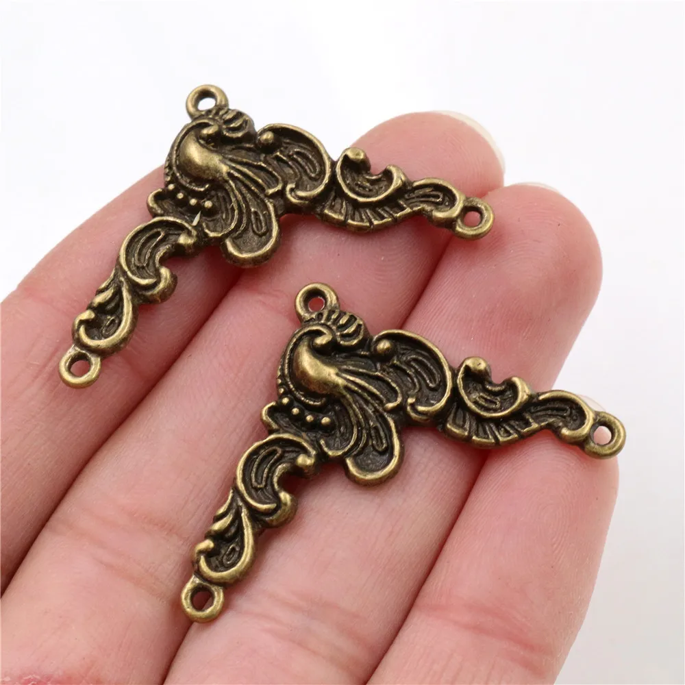 42x25mm 5pcs Antique Silver Plated Bronze Plated Flower Style Connector Handmade Charms Pendant:DIY for bracelet necklace