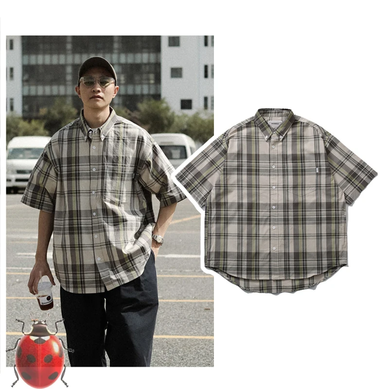 

Stripe Plaid WOODENhea Shirts Collar Tag 2024 Summer Men Women High Quality Oversize V-Shape Short Sleeve Shirt Blouse JAPAN