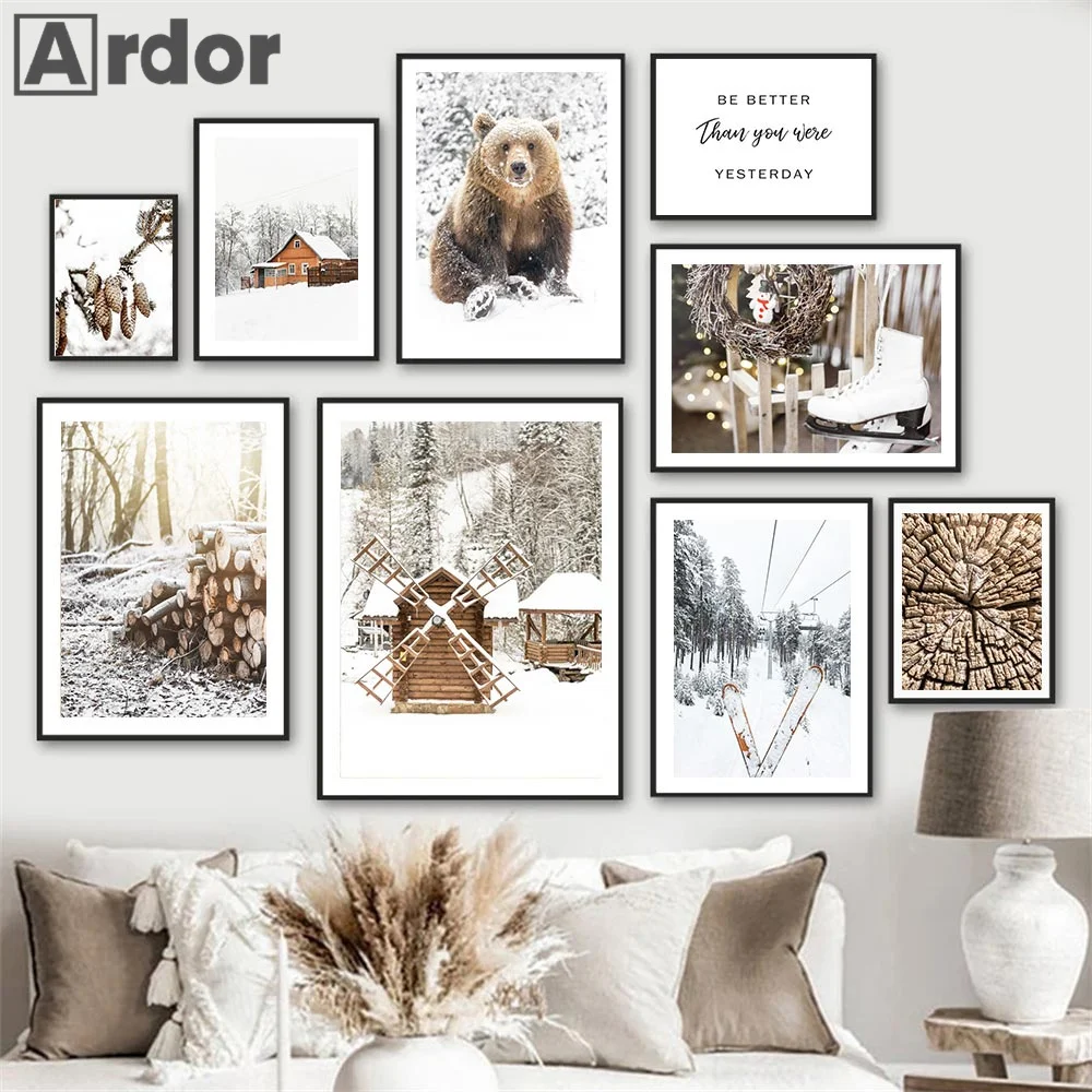 

Winter Landscape Canvas Painting Wall Art Modern White Snow Elk Wood Pine Posters And Prints Picture Living Room Interior Decor