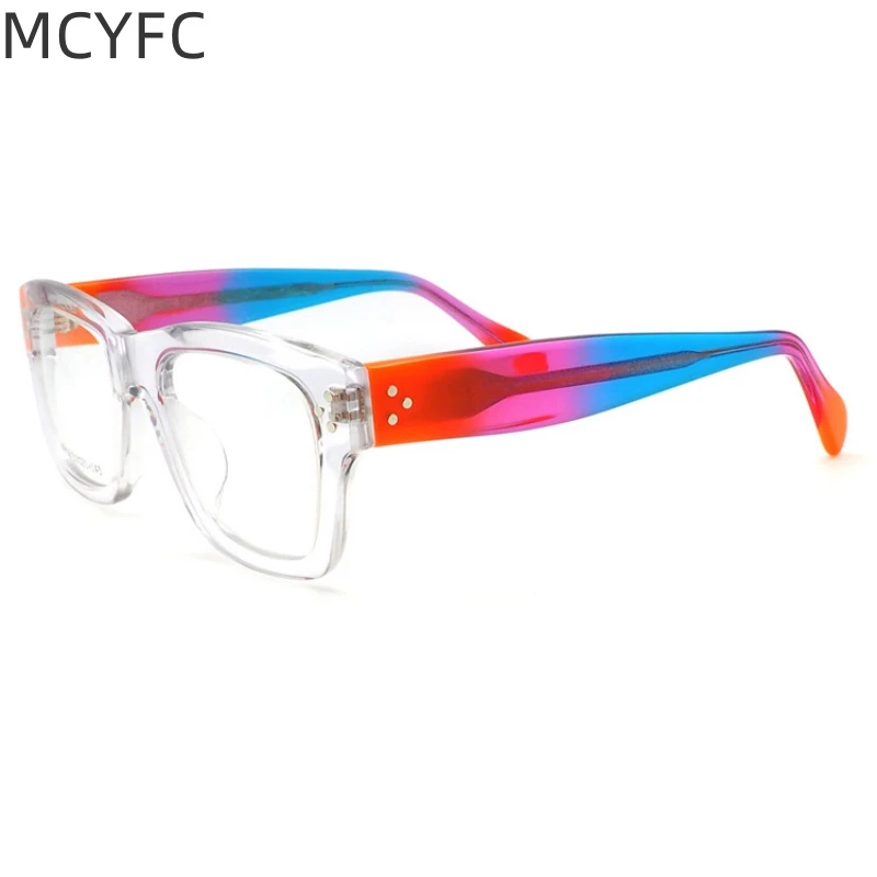 

MCYFC Acetate Material Glasses Frame for Women Full Rime Square Transparent Multicolour Eyeglasses for Men Fashion Glasses Frame