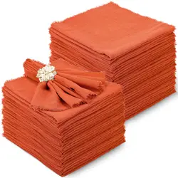 50Pcs Cotton Linen Cloth Napkins with Fringe Soft Handmade Napkins 32x32cm Reusable Square Rustic Table Napkins Bulk for Wedding