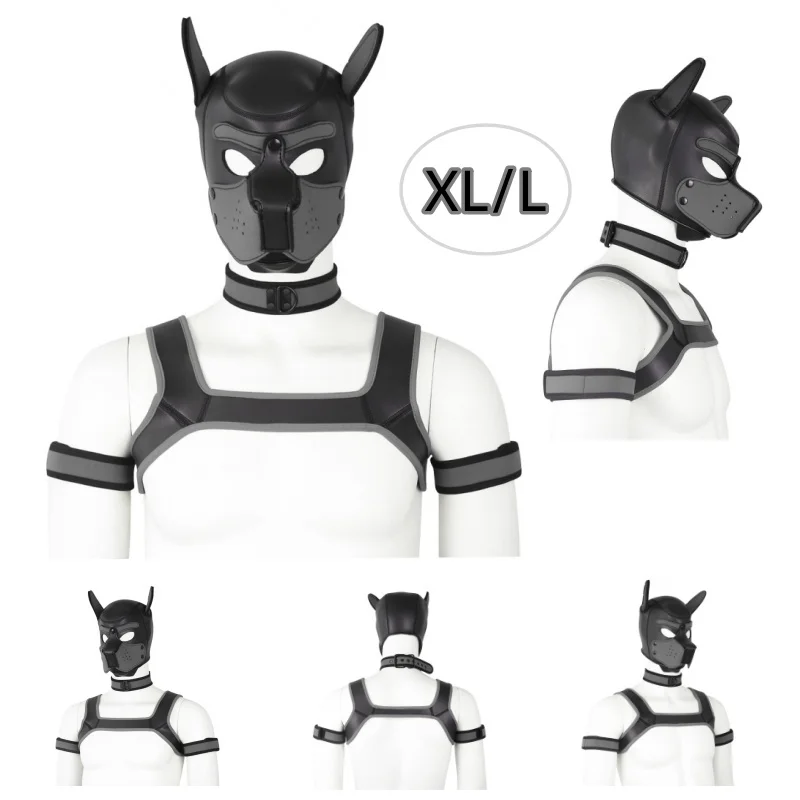 Puppy Cosplay Exotic Costumes XL Increase Large Size Padded Rubber Full Head Hood Mask with Collar for Dog Roleplay Accessories