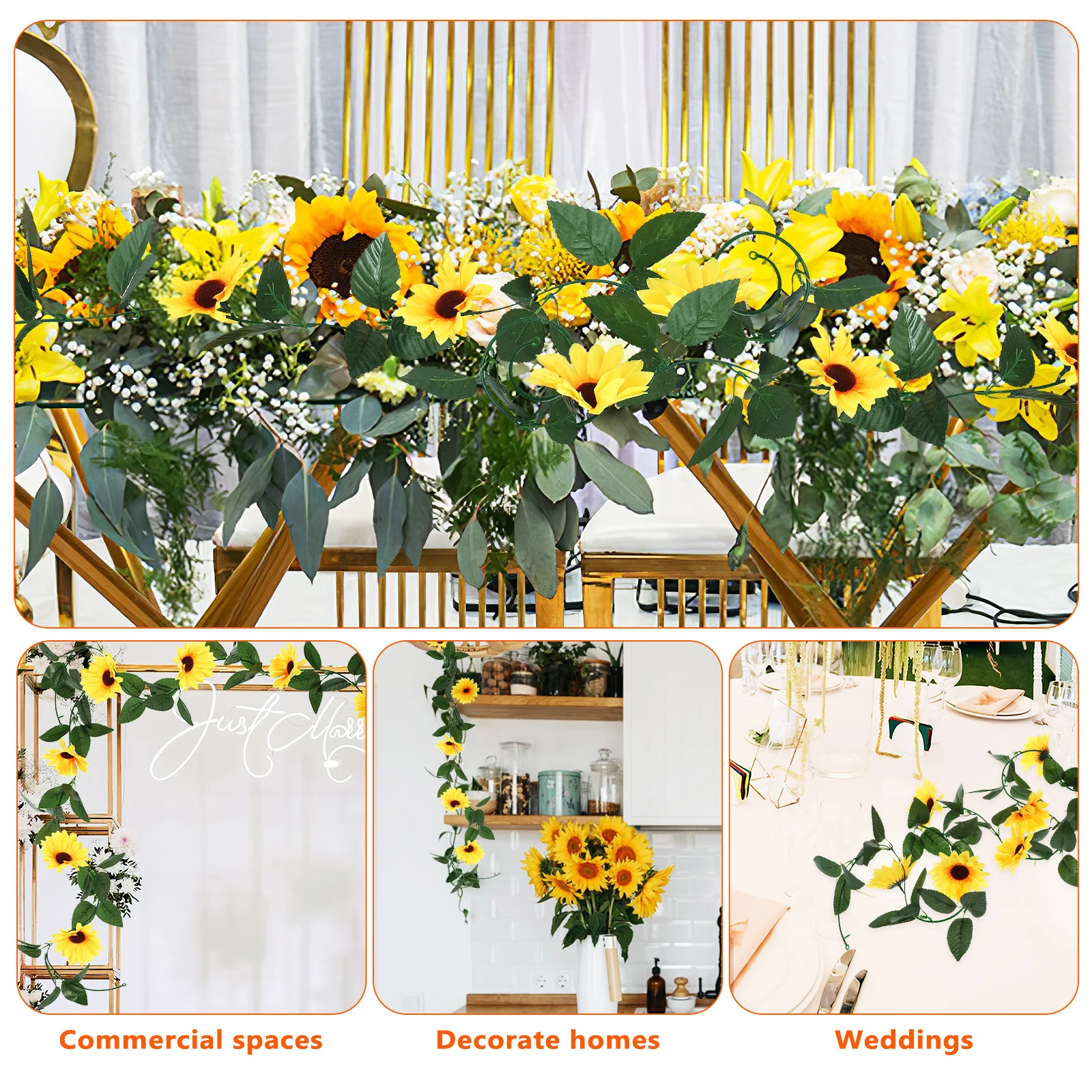 

5Pcs Realistic Sunflower Garland Flexible Decor for Home Wedding Party Flower Garland Artificial Sunflower Decorations