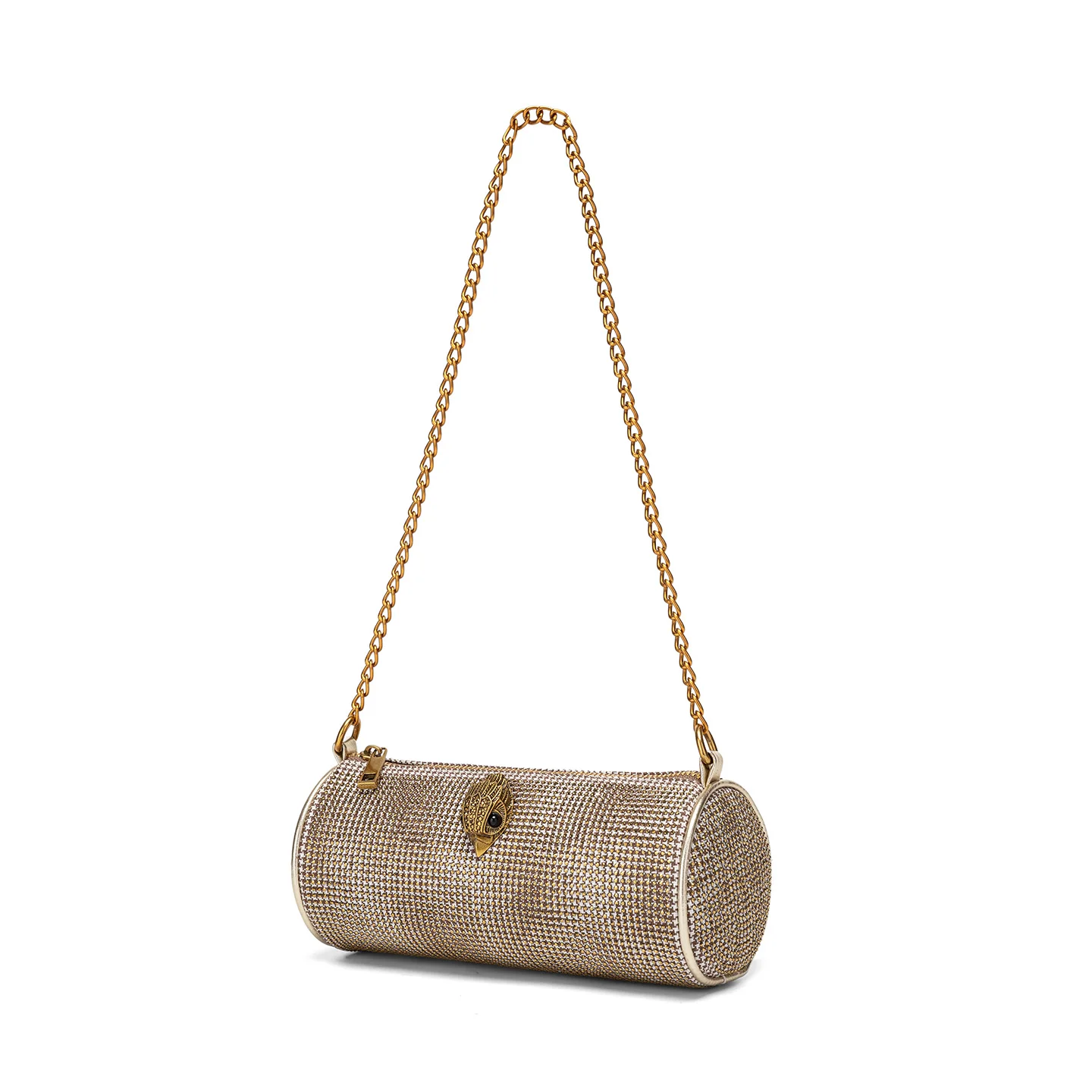 Elegant round Cylinder Diamond Embedded Women's Shoulder Bag Crossbody Handbag Luxury Chain Strap Bag with Zipper Closure