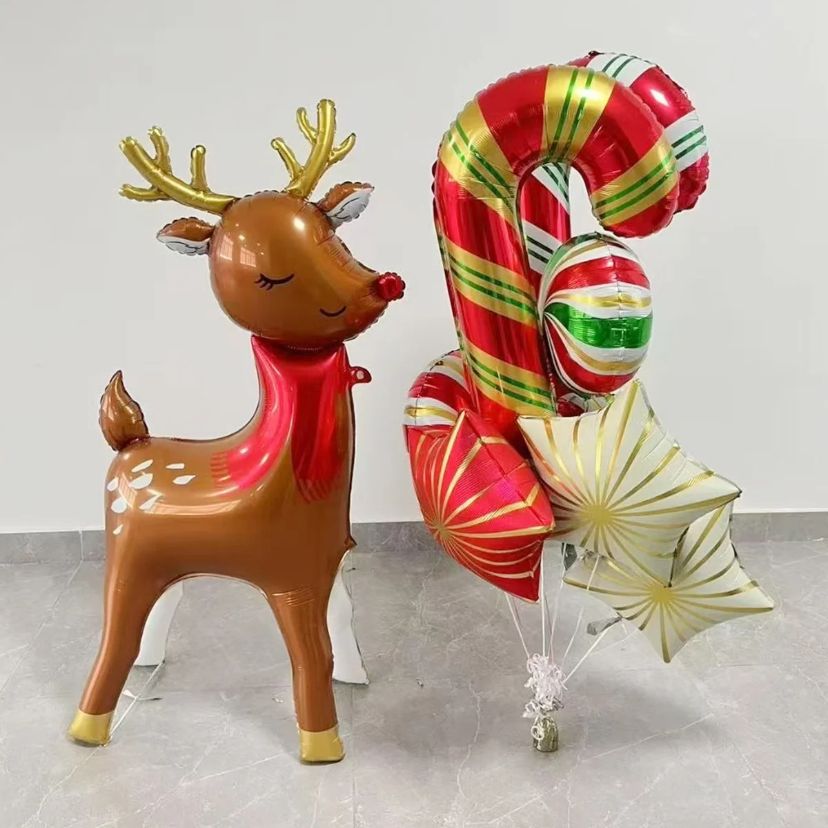 10 قطعة 60 بوصة ثلاثية الأبعاد حامل الأيائل عيد الميلاد قصب شكل احباط بالونات مجموعة ستار كاندي بالون مملوء بالهليوم زينة عيد الميلاد لمتجر المنزل