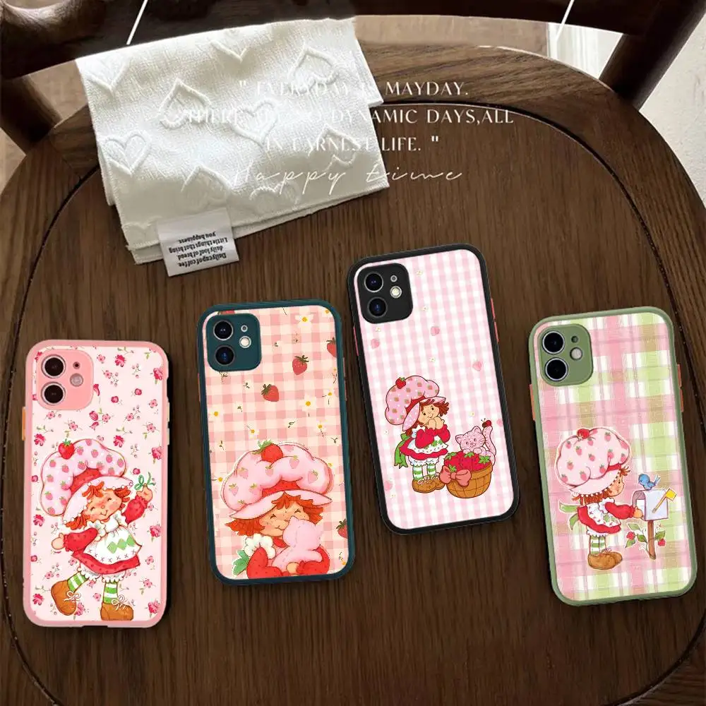 

Girl Pink Strawberry S-Shortcake Phone Case For iPhone 16 15 14 11 12 13 Pro Max Plus 12 XS Max Back Cover Matte Case