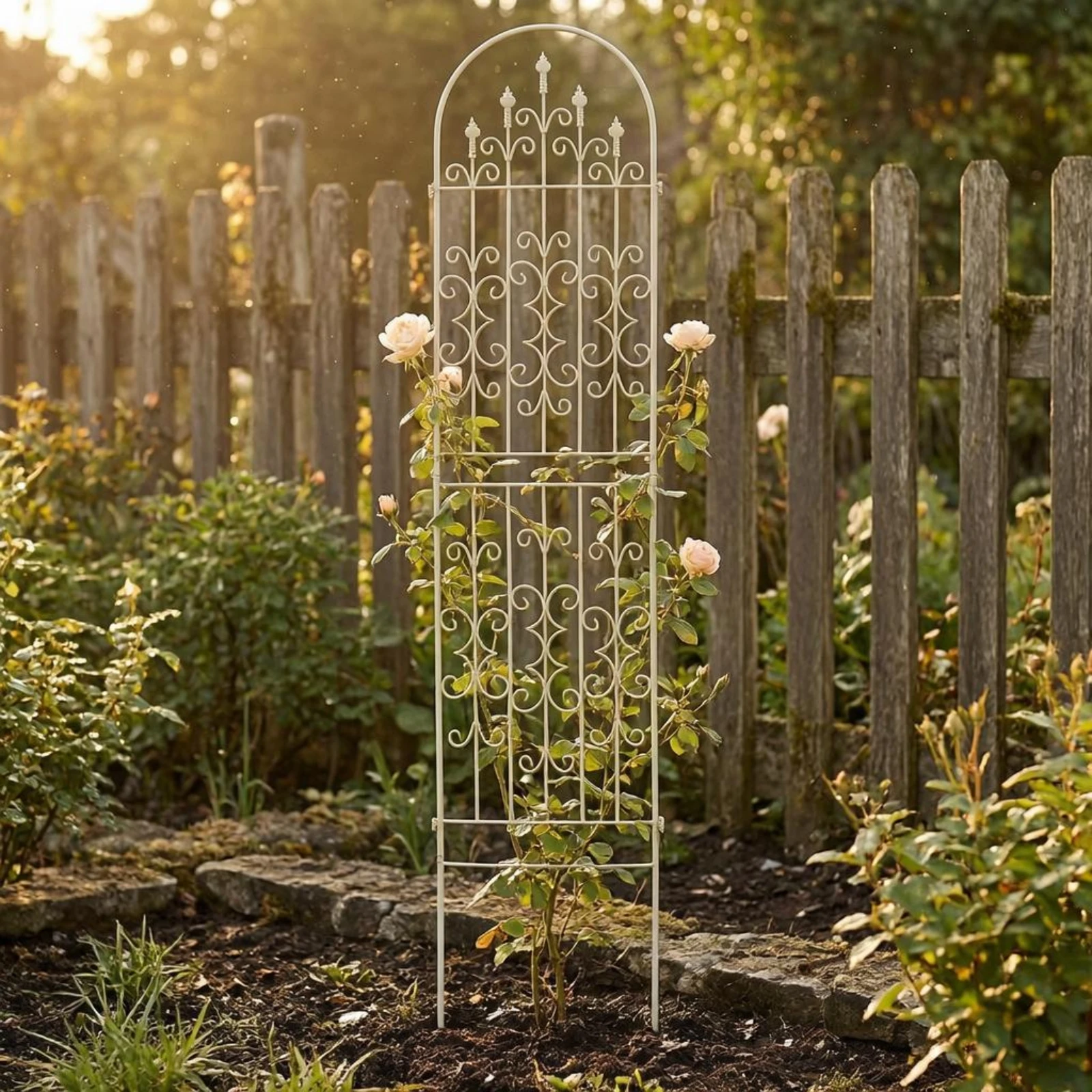 Panel de Enrejado de Hierro Forjado para Jardín, Arco Ornamental, Biombo Decorativo para Jardín, Trabajo de Grabado, Blanco