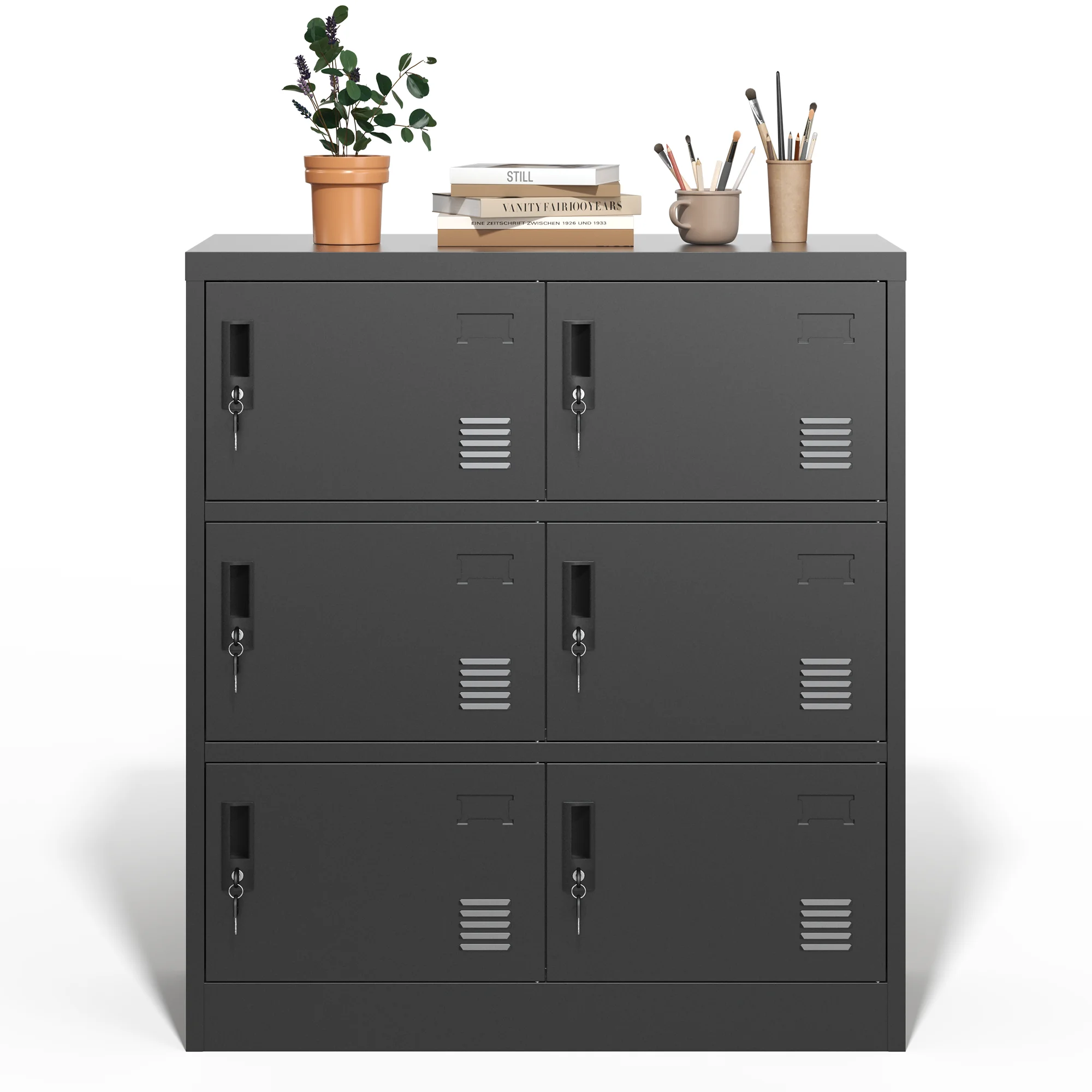 

6-Door Employee Storage Locker, Metal Lockers for Office, Gym, School, and Homewith Card Slot (Black)