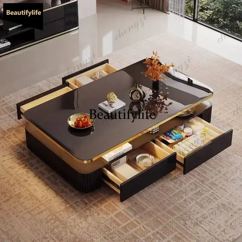 

Q181 Small Drawer Coffee Table Multifunctional Unique Saving Luxury Coffee Table Black Minimalist Meuble Salon Furniture For Hom