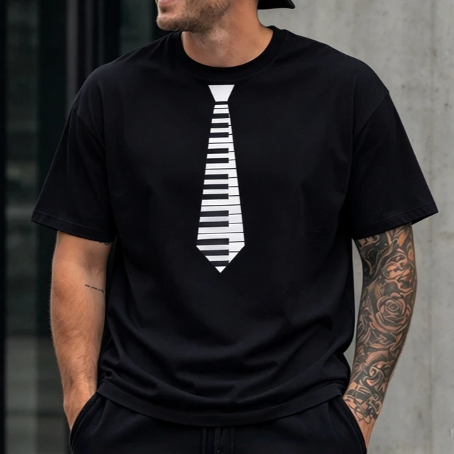 Piano Keyboard Tie Print T Shirt Unisex Summer Cotton Short Sleeve Tee Musician Pianist Funny Graphic Casual  Harajuku Y2k Top