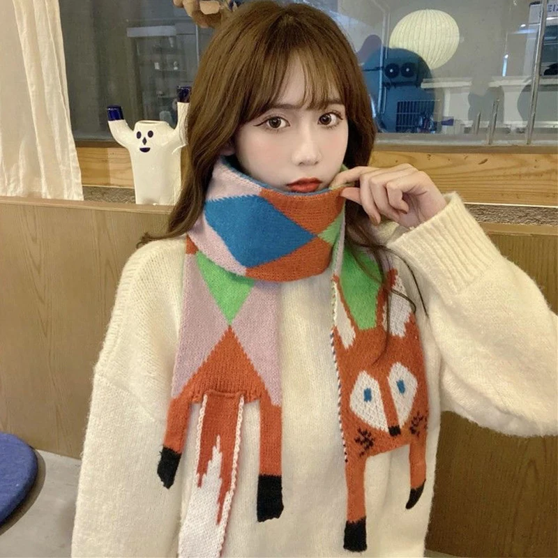 Children\'s Cartoon Fox Knitted Scarf Autumn Winter Little Fox Scarf for Baby Boys Girls Women Warm Shawl Knitting Animal Scarf