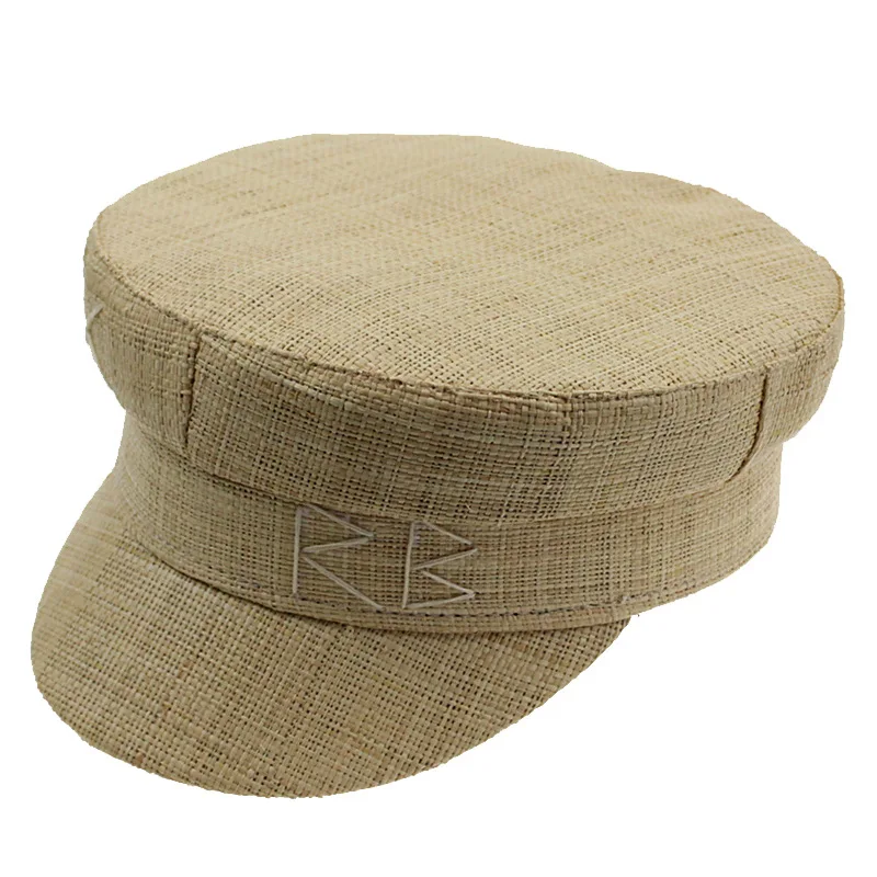 New Arrival Spring Summer Caps Women Lafite fiber Newsboy Cap Embroidered RB Letter Military Cap Visor