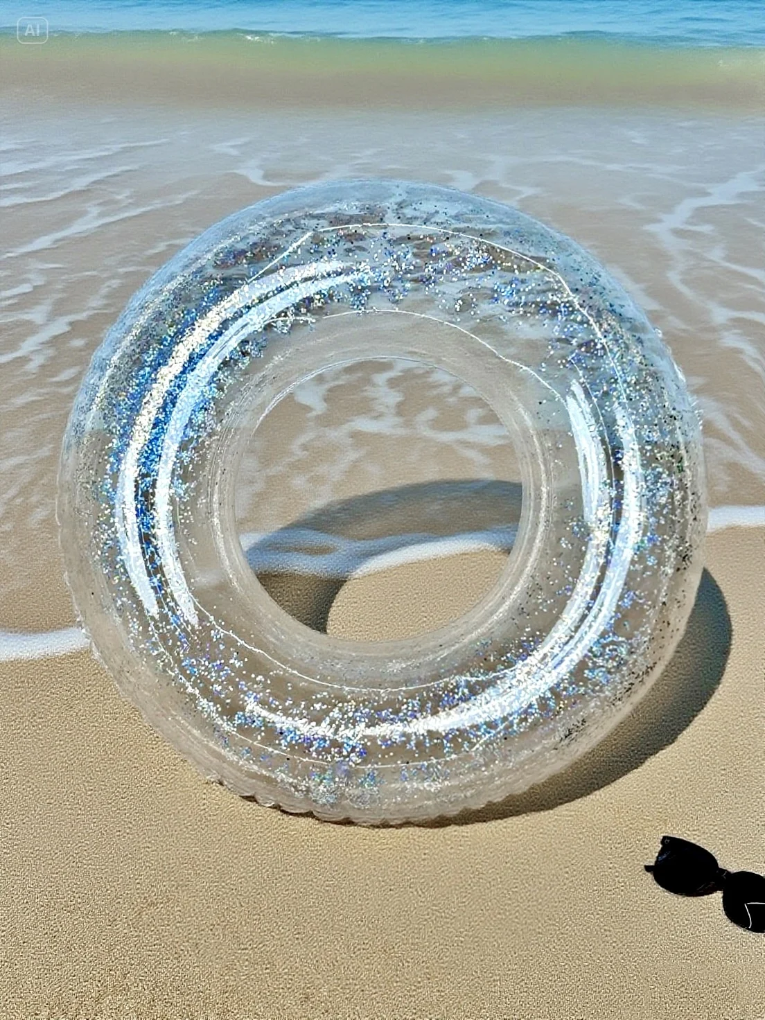 1個の透明なスパンコールで装飾された浮き輪、プールやビーチパーティー、リラクゼーションに最適な夏のギフト