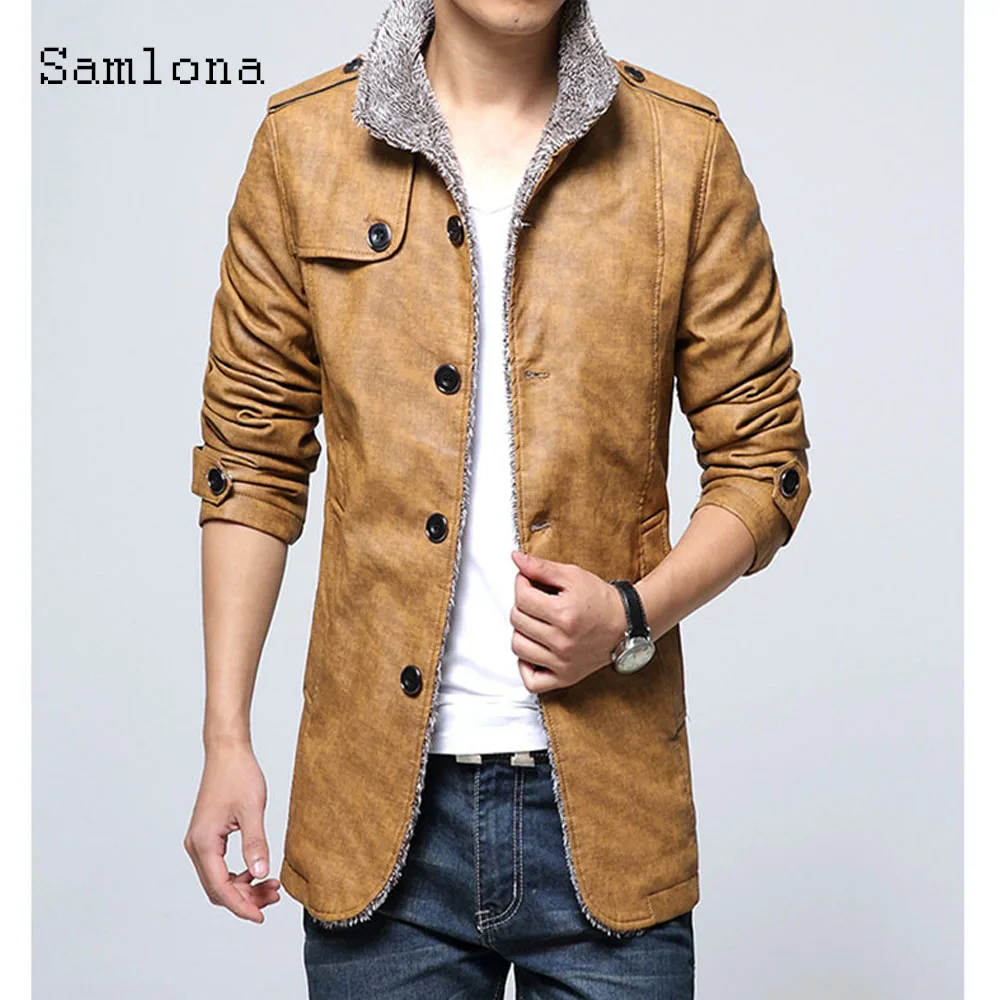 

Long Trench Pu Leather Jackets Men Casual Street Jacket Winter Plush Coats 2023 Stylish simplicity Fashion Pockets Top Outerwear