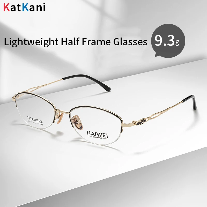 

KatKani Fashion Ultralight Alloy Myopia Glasses Fashion New Optical Prescription Ladies Half Frame Eyeglasses Frame 6114DY