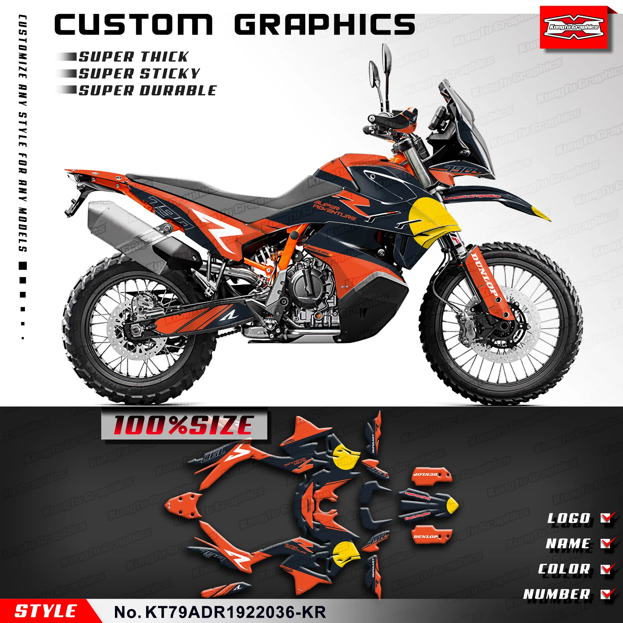 

KUNGFU GRAPHICS Restyled Sticker Kit for KTM 790 890 Adventure R 2019 2020 2021 2022, Style No.KT79ADR1922036-KR