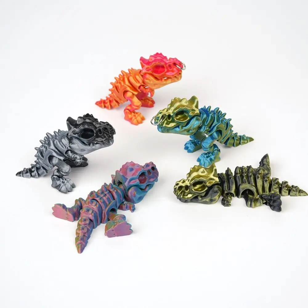 3D Printed Tyrannosaurus Rex Skeleton Model Rotatable Joints Gradient T-Rex Action Figure with Keychain Dinosaur Model