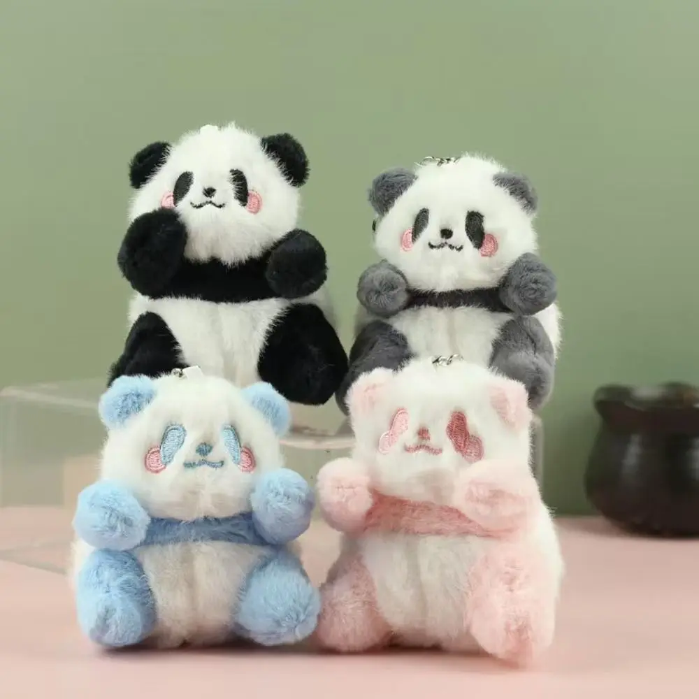 Schoolbags 앉아있는 팬더 모피 열쇠 고리 부드러운 절묘한 작은 팬더 봉제 인형 귀여운 박제 동물 해피 팬더 열쇠 고리 배낭