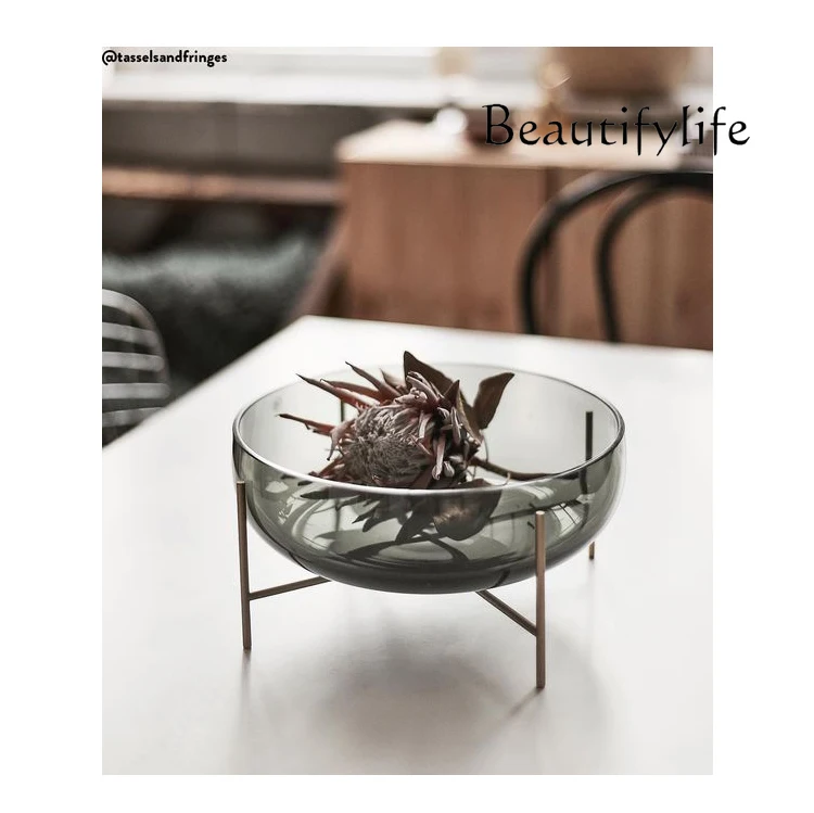 

Modern simple glass fruit bowl metal bracket storage kitchen living room