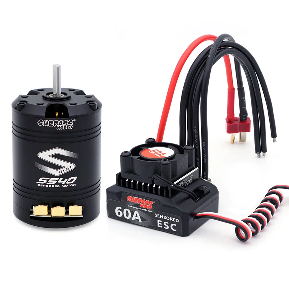 SURPASSHOBBY Brushless Motor ESC Combo Sensored S540 17.5T 21.5T Motor 60A Sensored ESC 32-bit 6V/3A BEC For 1/10 RC Cars