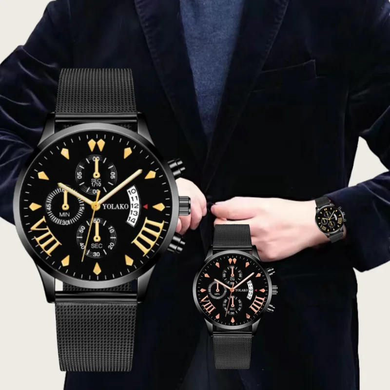 Gentleman Style Casual Fashion Watches For Men Sports Chronograph Stainless Steel Wrist Watch Male Charm clock