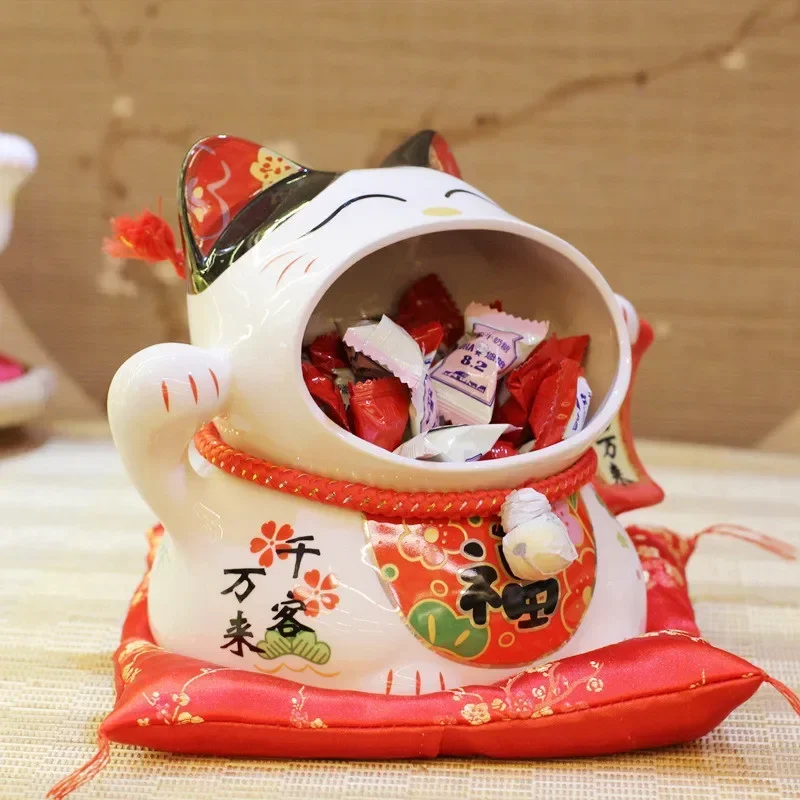 

Керамическая милая фигурка счастливого кота Maneki Neko, копилка, офисная копилка, украшения фэн-шуй, закуски, банка для конфет, украшение для дома