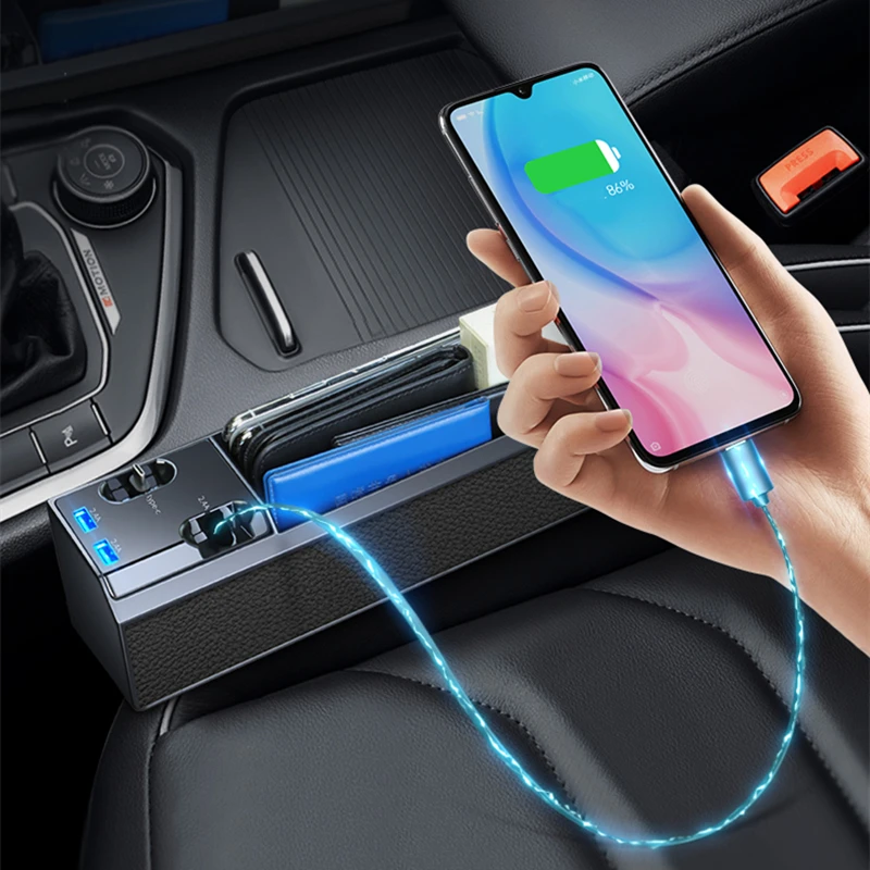 ZK20 Fast Charging Car Seat Crevice Storage Organizer Box Seat Gap Slit Pocket Catcher Organizer Universal   Card Phone Holder