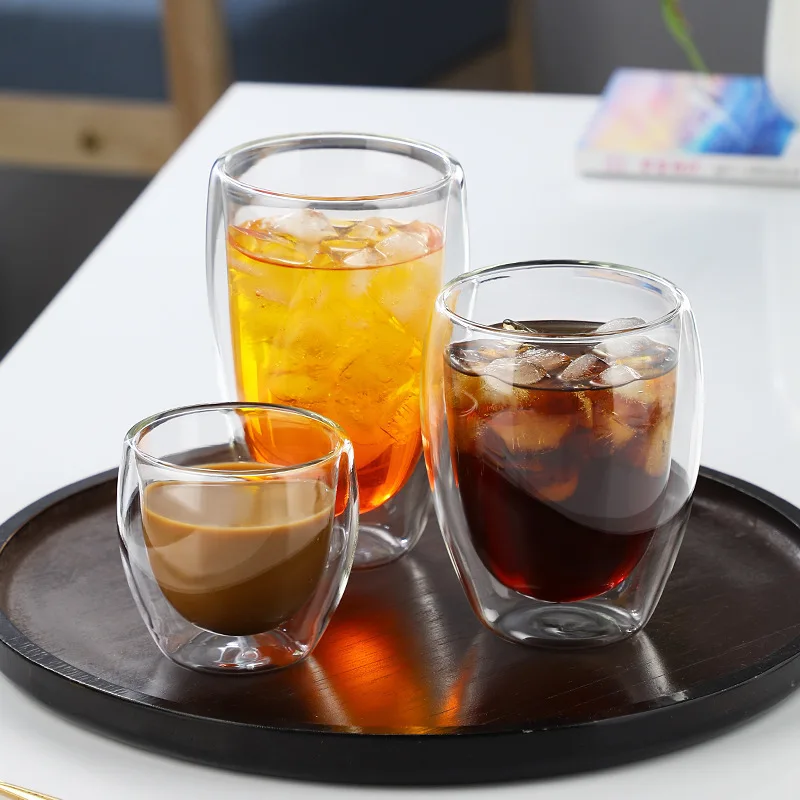 Double Wall Layer Cup Espresso Coffee Mugs Insulated Glass Cup Transparent Milk Tea Coffee Latte Cups Drinkware Drinking Glasses