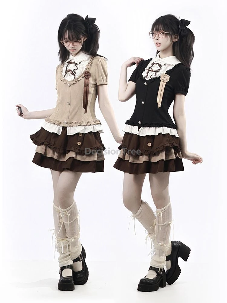 japanese-style-fake-two-piece-short-sleeve-top-patchwork-cake-skirt-2-piece-set-fashion-jk-uniform-set-daily-high-school-uniform