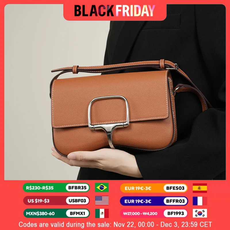 Women's First Layer Cowhide Shoulder Bags 2024 New Genuine Leather Chain Crossbody Bag Luxury Saddle Bag