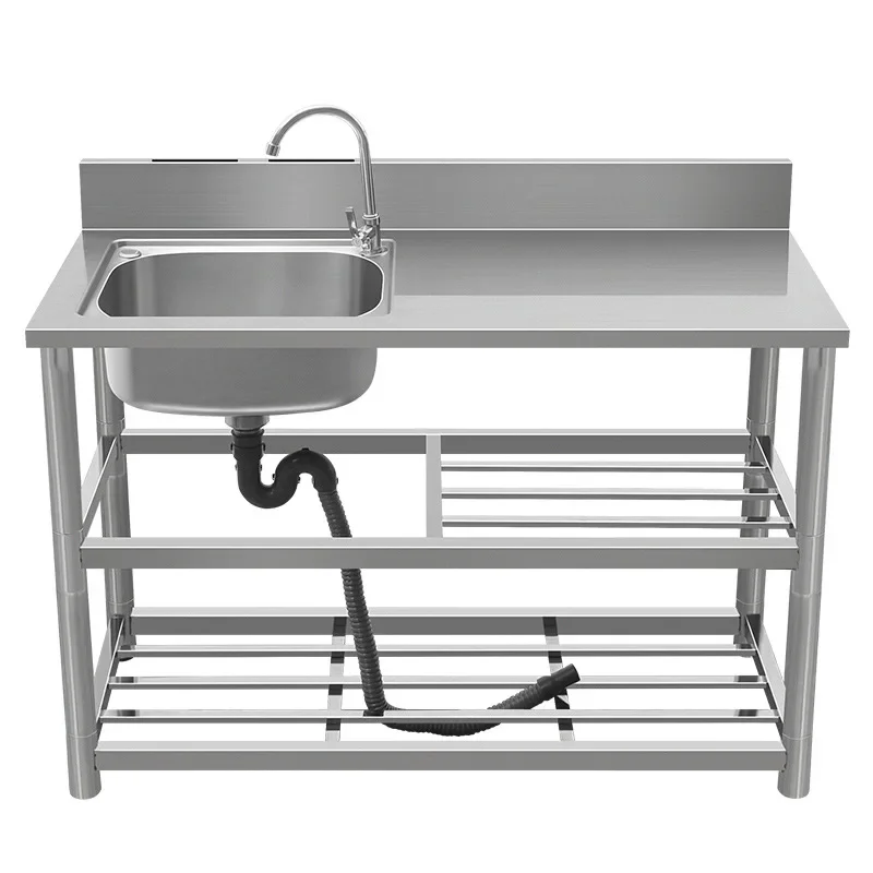 

Kitchen household, vegetable basin, single sink, with workbench, stainless steel