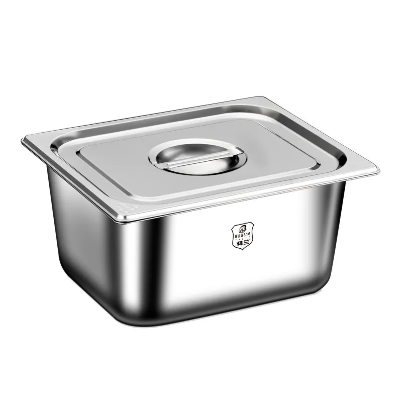 

LMM stainless steel parts basin rectangular square basin with lid canteen fast food Malatang vegetable selection basin