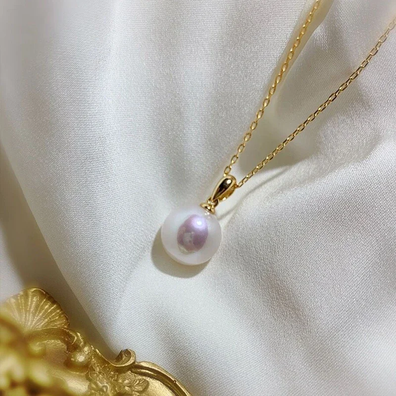 12-13mm Guazi Buckle Single White Freshwater Pearl Pendant Necklace Natural Jewelry Precision S925 Sterling Silver Versatile