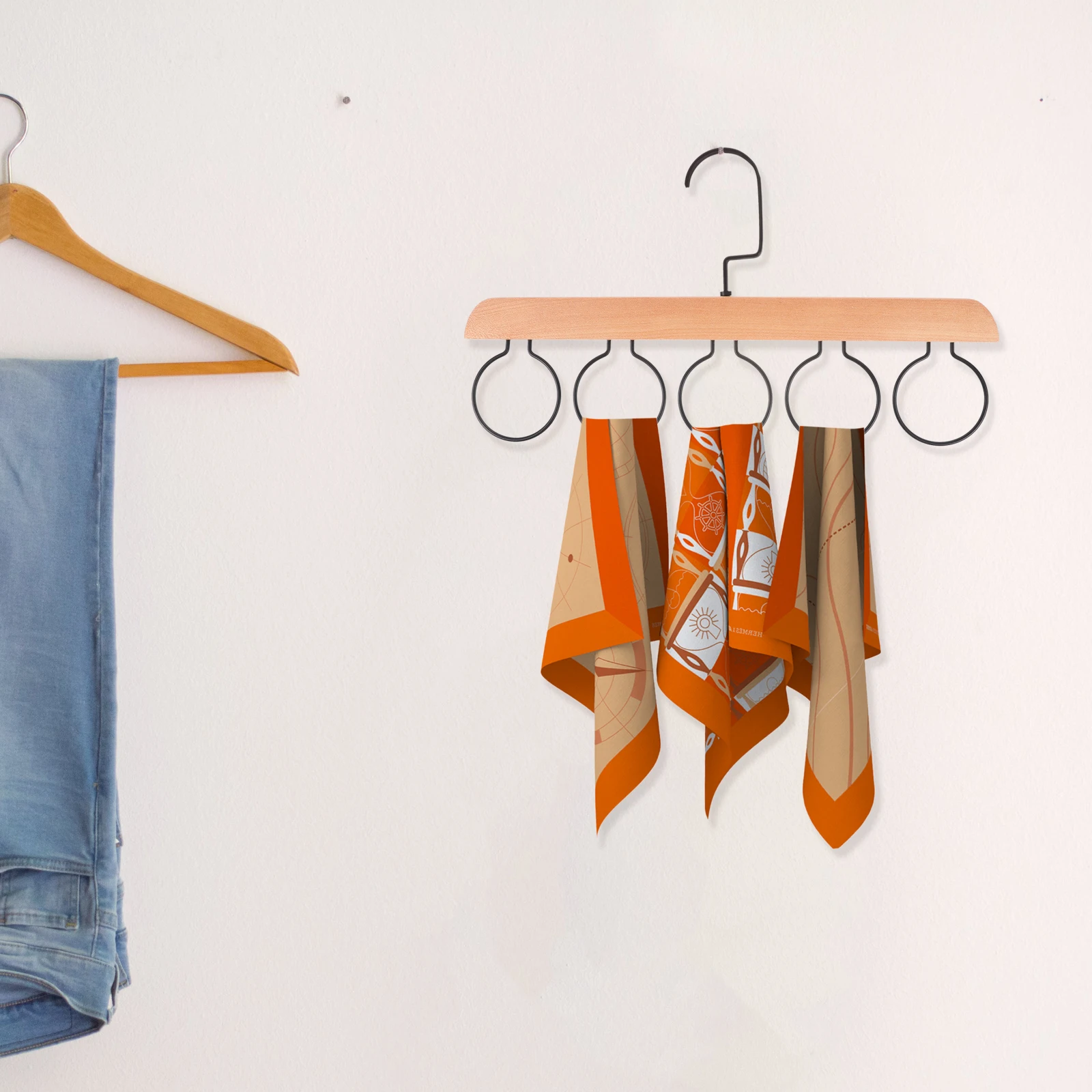 

Wooden Tie Belt Hanger 5 Loops Scarf Organizer Storage Rack Solid Wood Closet Organizer For Necktie Shawl