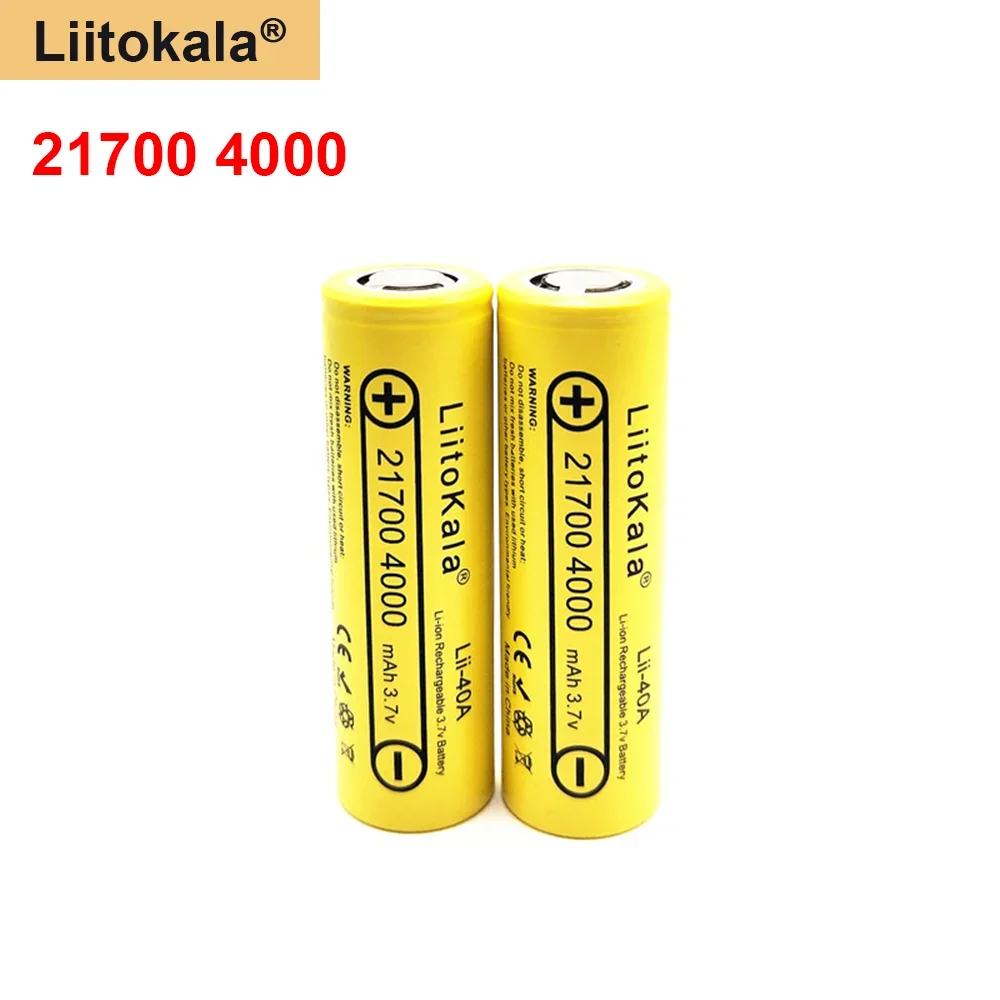 LiitoKala 3.7V 21700 4000 mAh batteria agli ioni di litio Lii-40A batteria ricaricabile da 14.8W con strumento faro per bicicletta elettrica