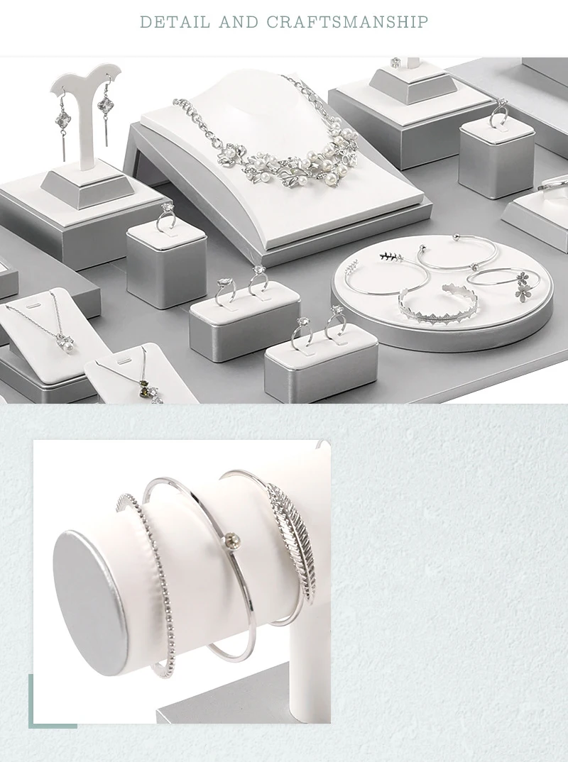 White PU Leather Bust Jewelry Display Stand Holder Bracelet Earring Necklace Ring Jade Counter Pendant Neck Model Organizer Rack