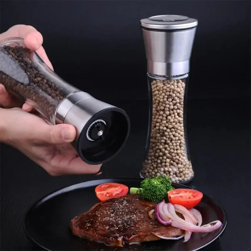 304 Stainless Steel Salt and Pepper Grinder,With Steel Frame,Spice Shakers,Manual Grinder,Kitchen Seasoning Bottle,Grinding Tool