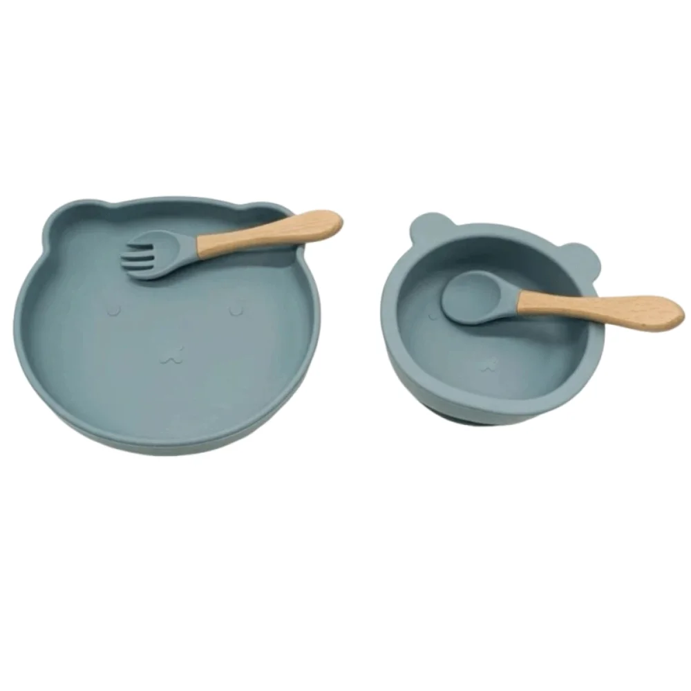 

Cartoon Bear Baby Weaning Dishes Set Shatter-proof Anti-Slip Toddler Feeding Tableware with Fork Spoon BPA-Free