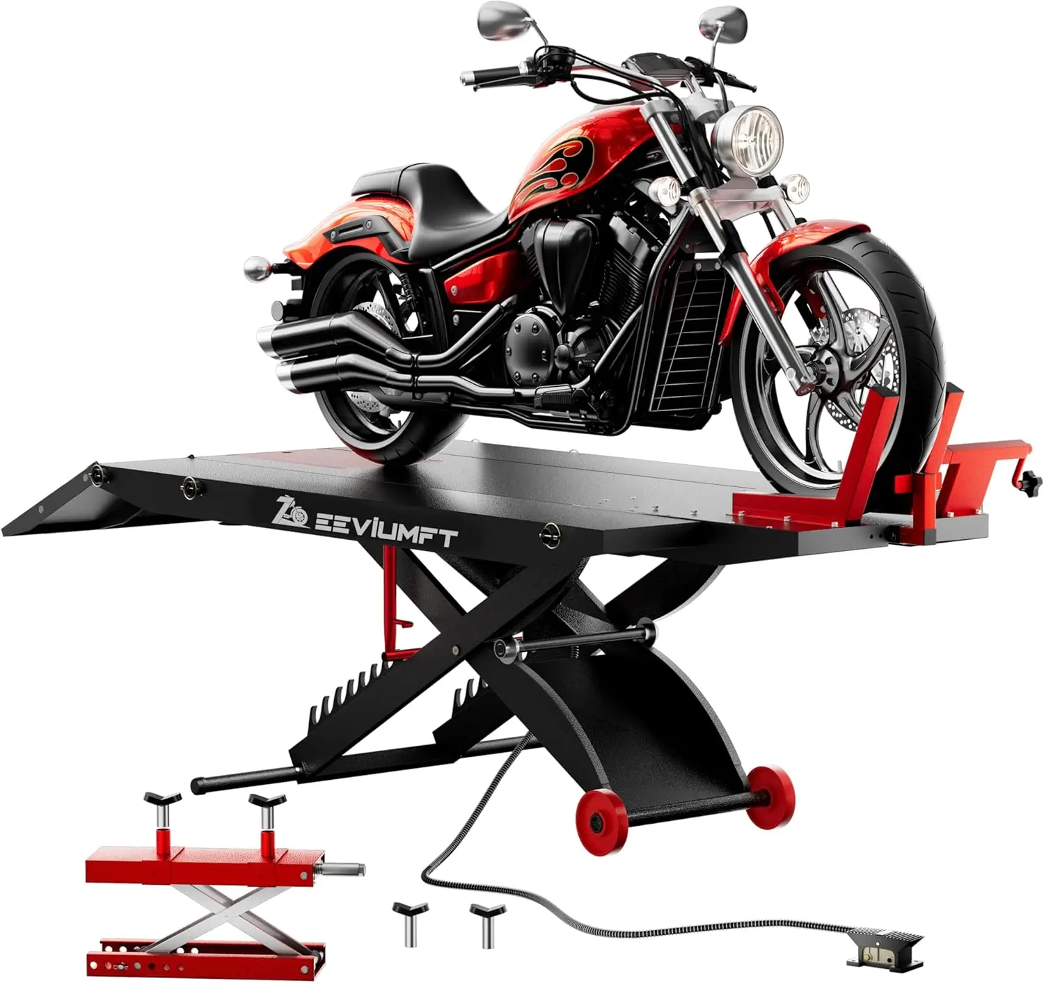 

1500 LB Motorcycle Lift Table, Heavy Duty Air/Hydraulic ATV Lift with Side Extensions, 48" W x 33.5" H, User-Friendly Installation Design with Motorcycle Jack, Fits