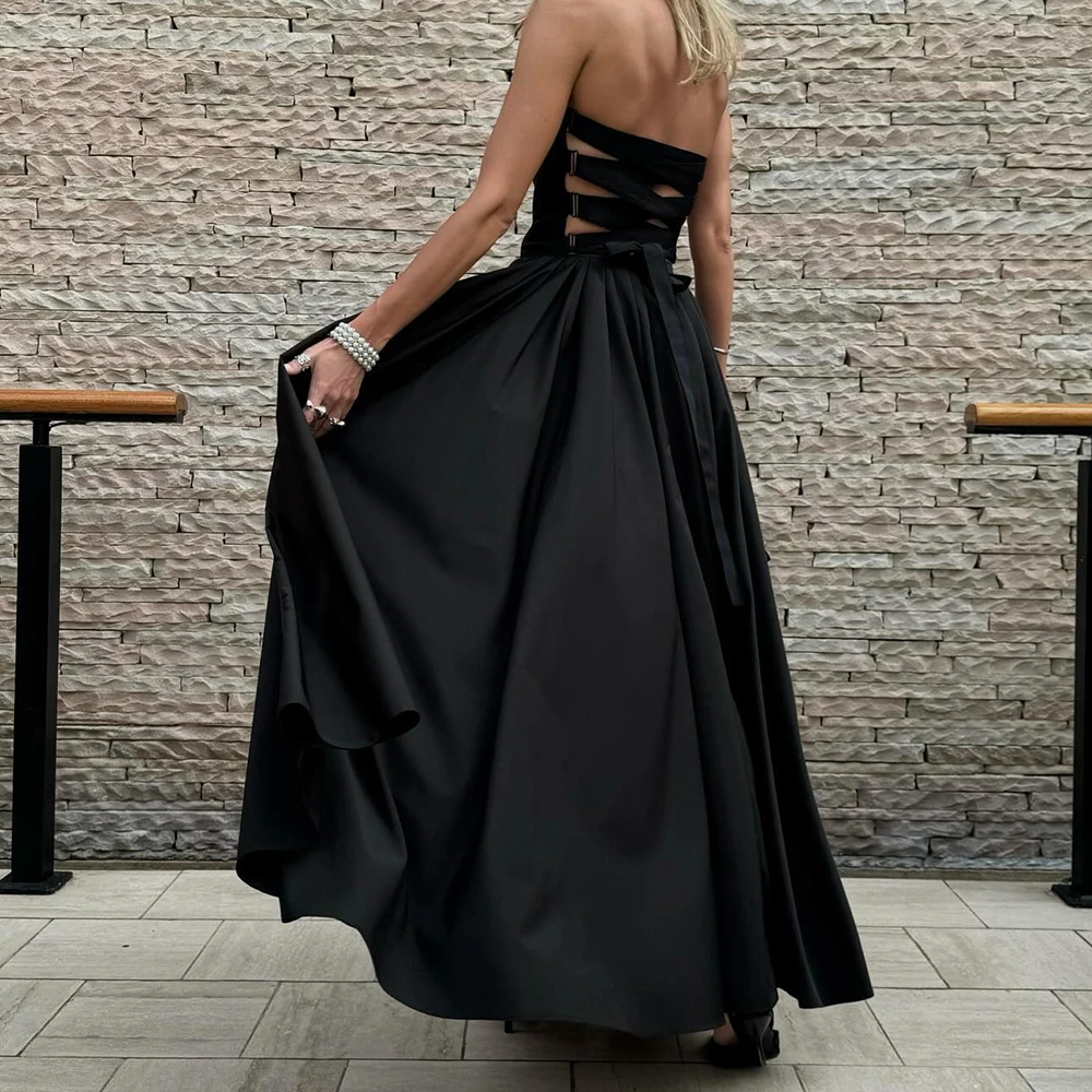 Temperament Lace Up Back A-Line Floor Length Strapless Sleeveless Party Gowns Saudi Arabia 2024 Fashion Custom Size