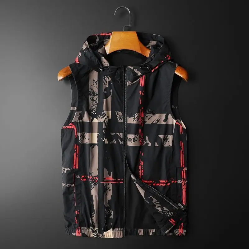 New men's clothing outer wear vest British camouflage men's coat spring and summer hooded sleeveless