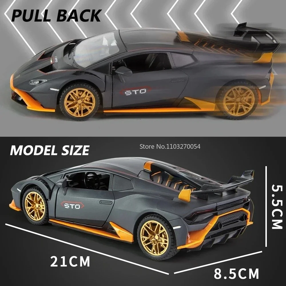 1/24スケール ウラカンSTO 2021 合金製モデル スポーツカー おもちゃ ダイキャストメタル プルバック式 サウンドライト付き 車 子供向けギフト コレクション