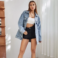 Jeans Jacket Women 2024 NEW Spring Coat Vintage Loose Denim Jacket Outerwear Long Sleeve Blue Autumn Chic Ladies Jackets