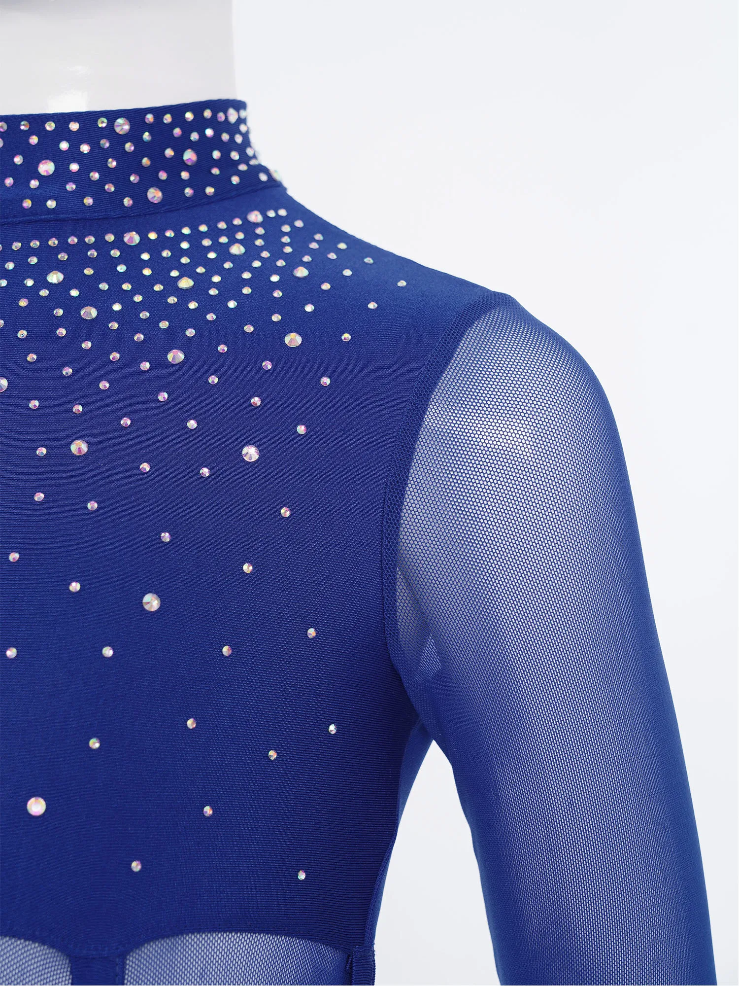 Ragazze Pattinaggio di Figura Costume di Ballo Balletto di Danza Body Mock Neck Manica Lunga Buco della Serratura Indietro Strass Ginnastica Tuta