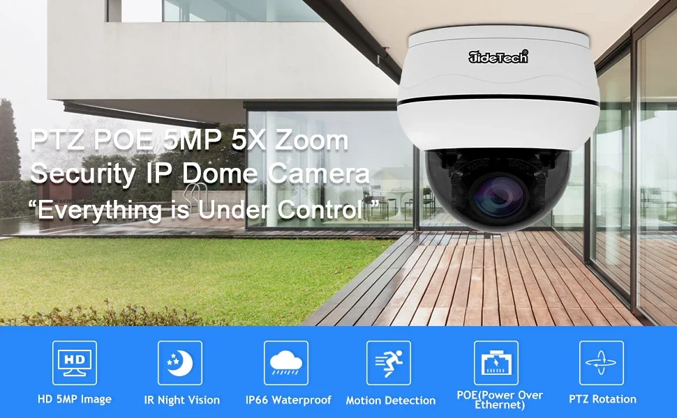 JideTech POE 5X 5MP Auto-Tracking Indoor IP Dome CCTV Security System  IR Night Vision CMOS Sensor SD Card Data Storage