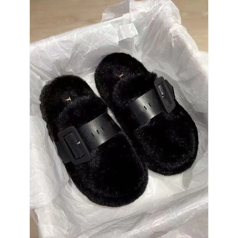 Thick-soled Mao Mao slippers women wear 2024 new autumn and winter super fire high sense home Baotou semi-slippers cotton mop.