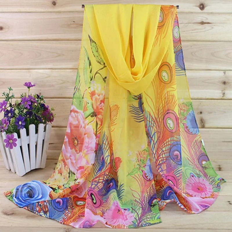 Women Chiffon Bandana Scarfs Luxury Women\'s Poncho Printing Long Soft Hijab Jersey Sunscreen Simulation Silk Shawl Beach Scarves