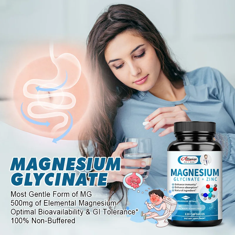 Alliwise Magnesium Glycinate & Zinc Dietary Supplement - Bone, Nerve, Immune Support - Suitable for Men and Women