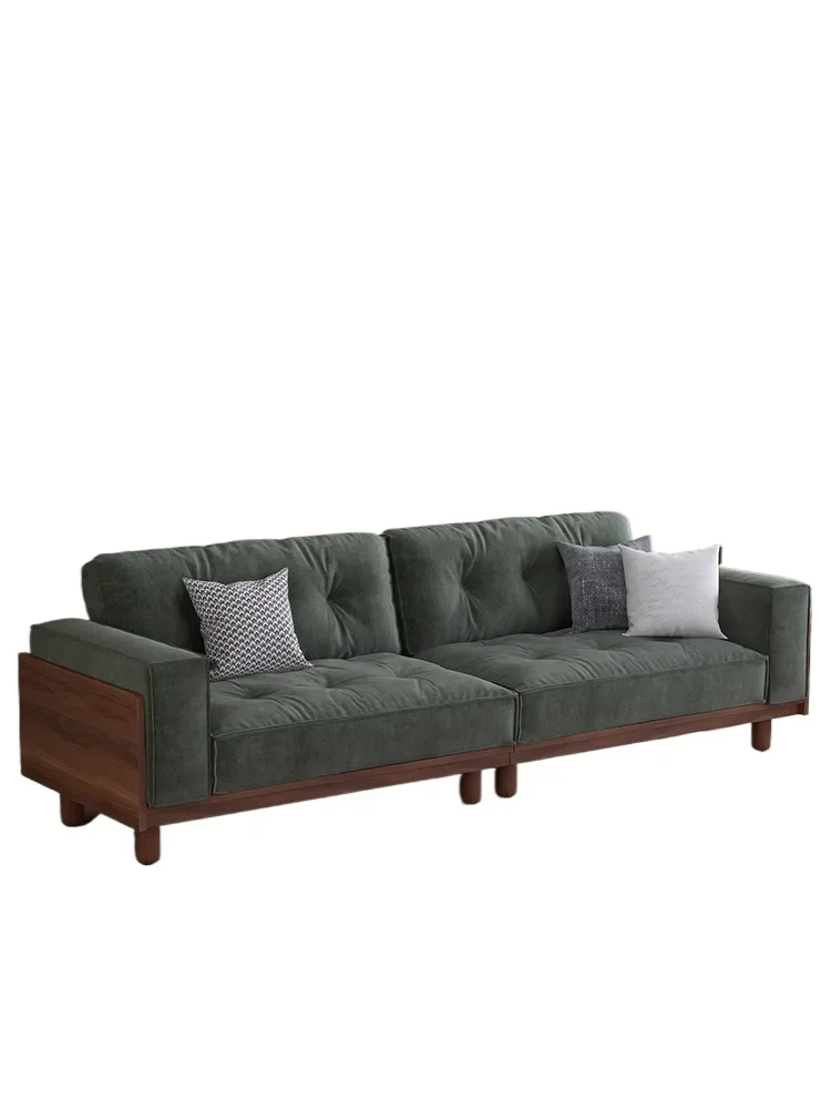 

Medieval solid wood sofa French retro living room small apartment three people straight row walnut fabric sofa