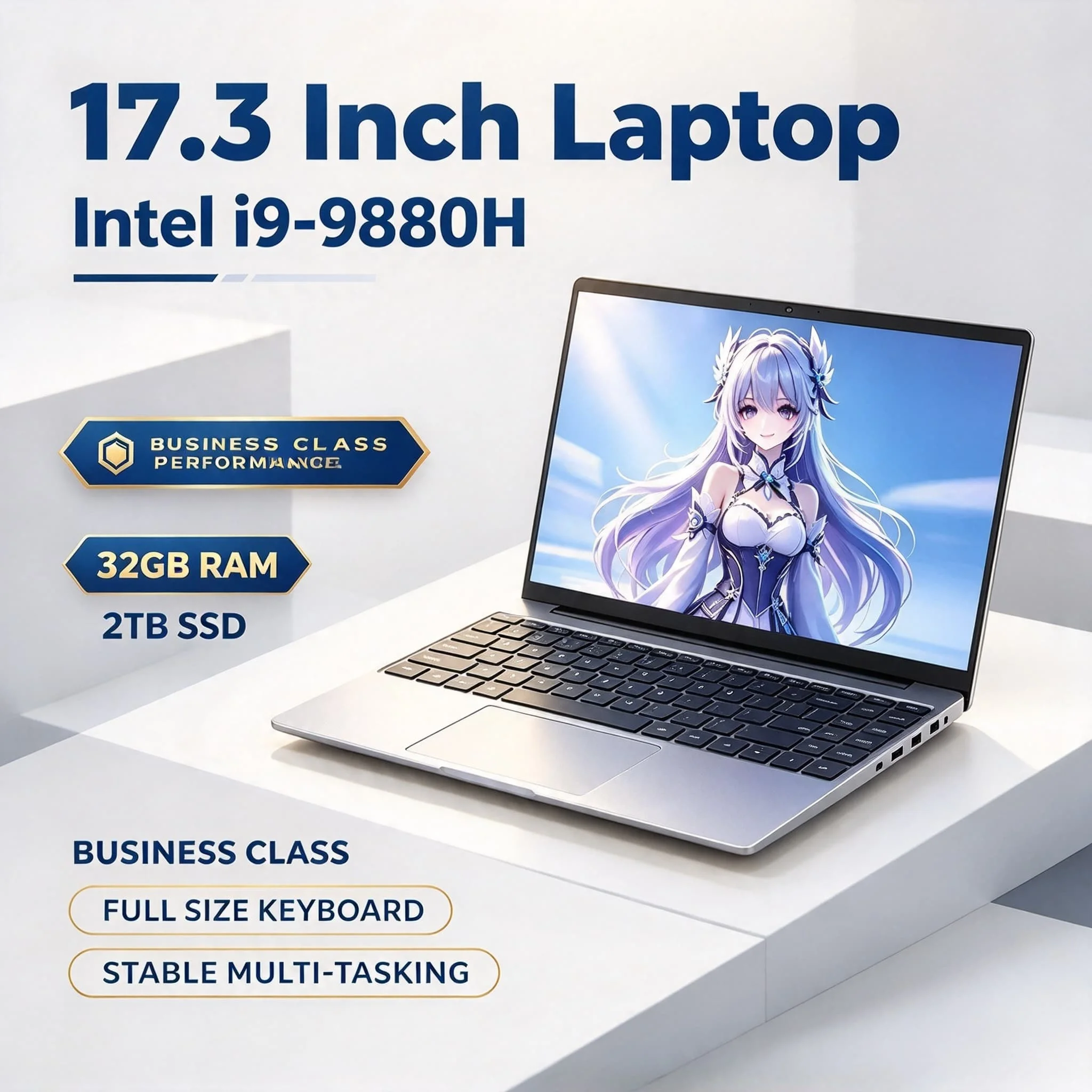 Large 17.3 Inch Full Size FHD Laptop Intel Core i9 9880H 8C16T 32GB RAM 2TB Solid State Drive Fingerprint Unlock Notebook For Of